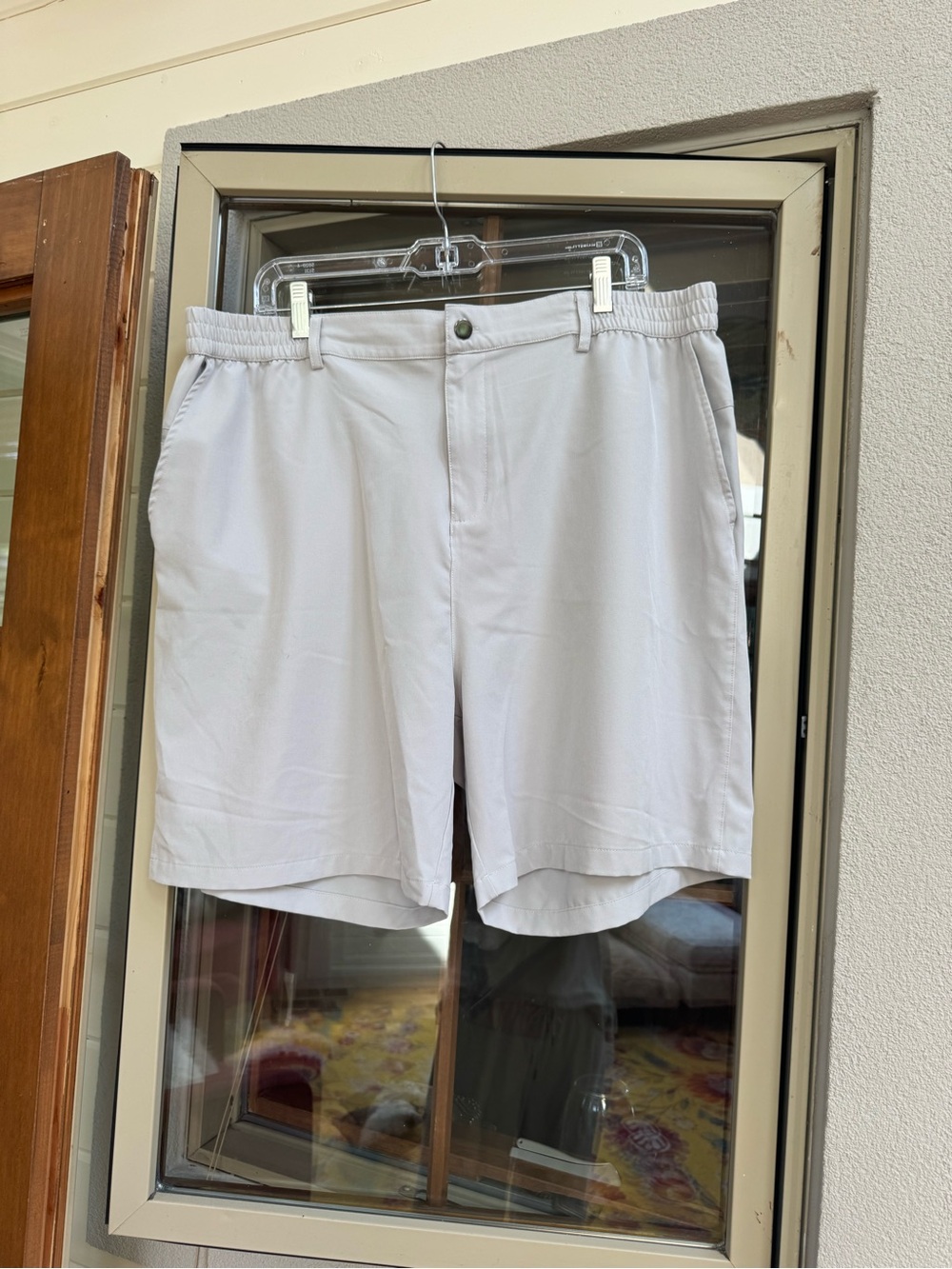 Men's Light Gray Flat Front Shorts with Elastic Waist